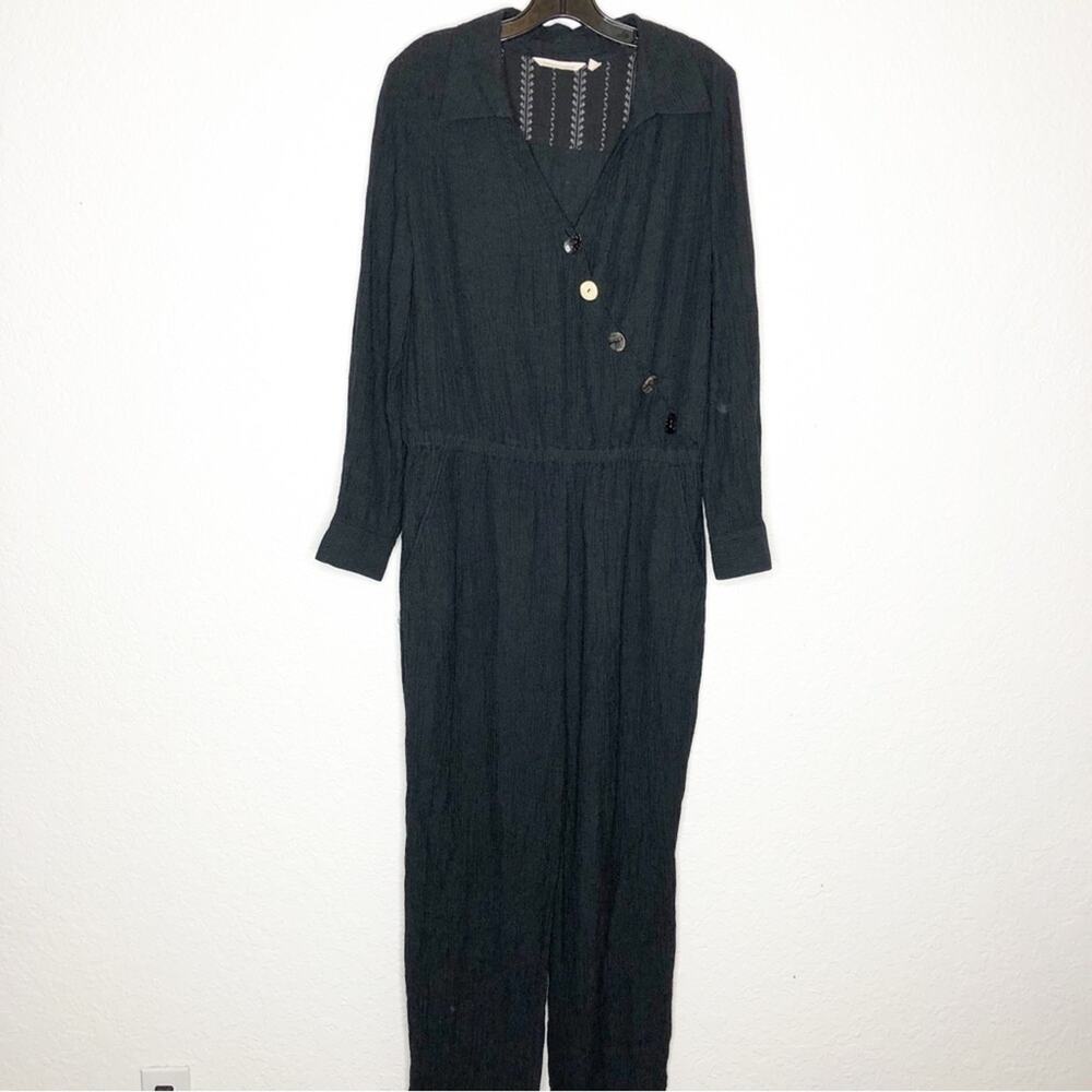 Soft Surroundings Cannes black gauze faux wrap jumpsuit size Petite Large PL
